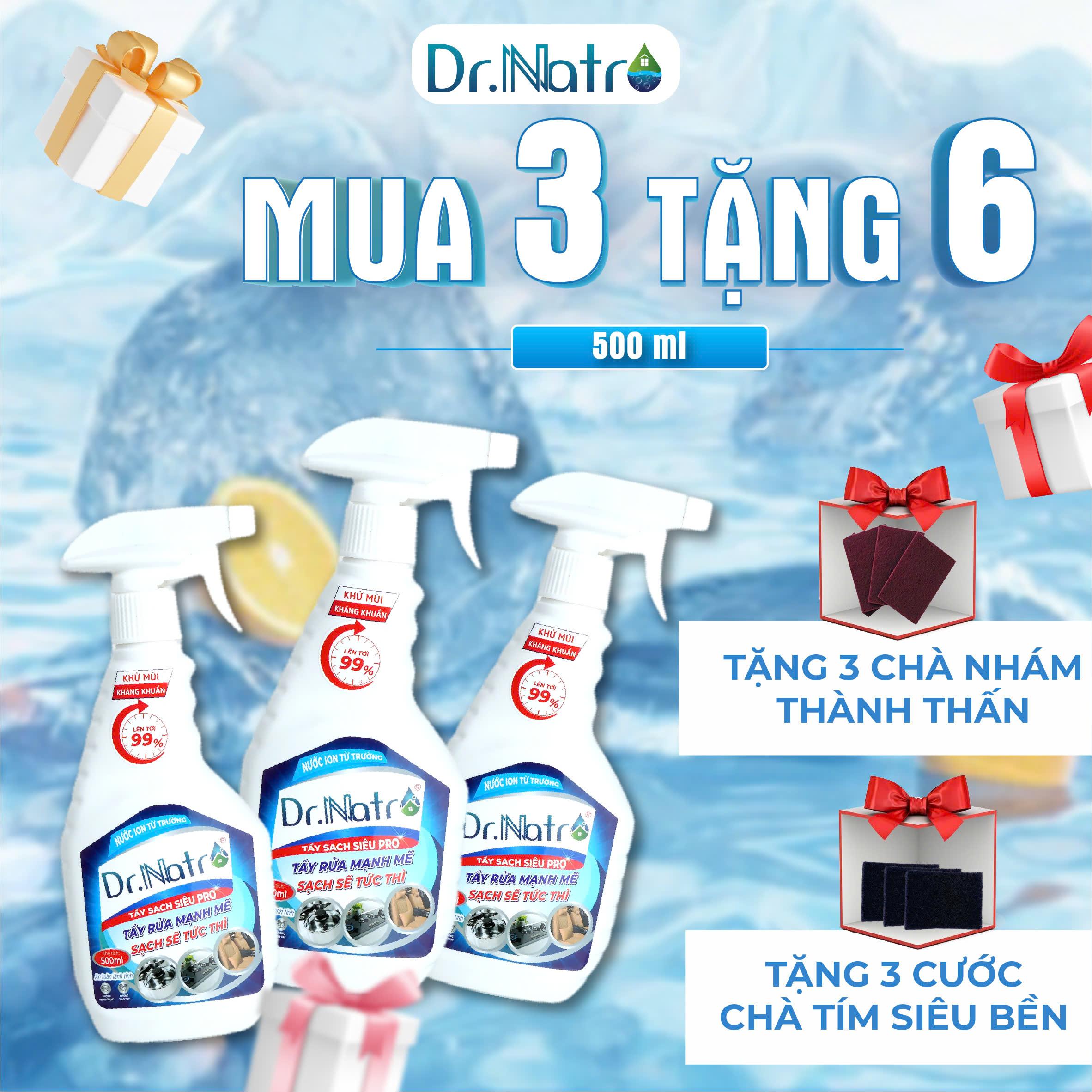 3 Chai Siêu Tẩy Đa Năng Dr. Natro (Tặng 3 Miếng Chà Nhám Thần Thánh + 3 Miếng Cước Tím)