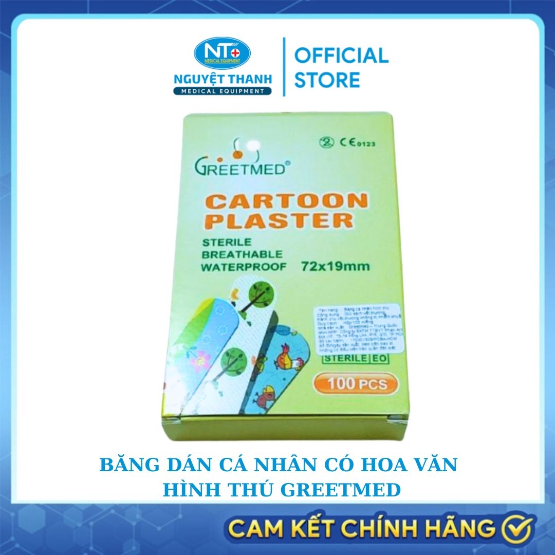 Băng Dán Cá Nhân Có Hoa Văn Hình Thú Greetmed  hộp 100 miếng 72 x 19 mm