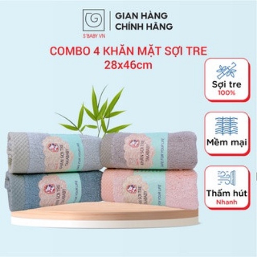 Khăn mặt sợi tre S'Baby Takababy 30x30 cm (nhiều màu)  Mã sản phẩm: 8936137960547