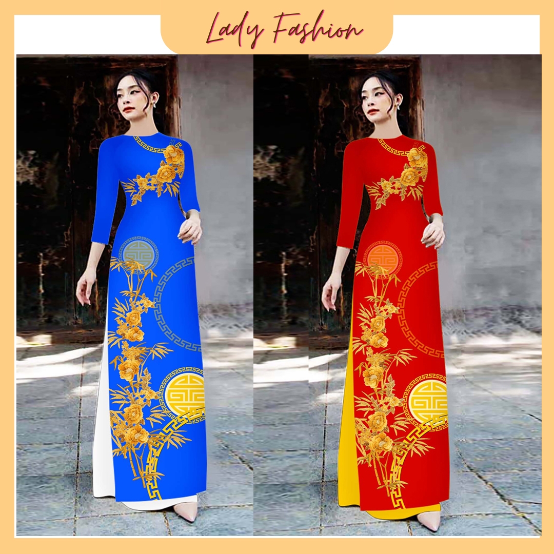 Áo dài cách tân In 3D họa tiết Trúc thọ sang trọng AD021- Lady fashion
