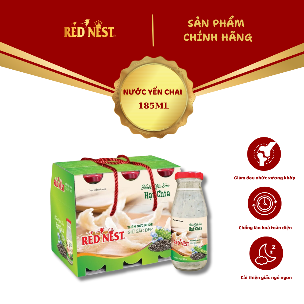 NƯỚC YẾN SÀO CHAI 185ML HẠT CHIA  XÁCH 6 RED NEST