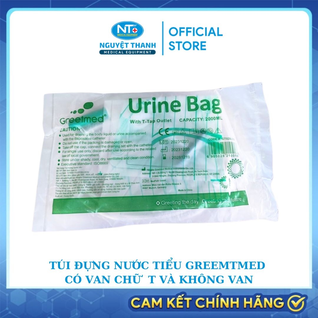 Túi Đựng Nước Tiểu Greetmed, Có Van Chữ T và Không Van
