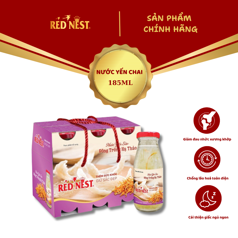NƯỚC YẾN SÀO CHAI 185ML ĐÔNG TRÙNG HẠ THẢO XÁCH 6 RED NEST