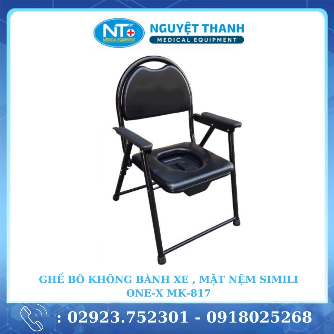 Ghế Bô Vệ Sinh Không Bánh Xe, Khung Sơn, Bô Vuông, Nệm Simili OneX MK-817
