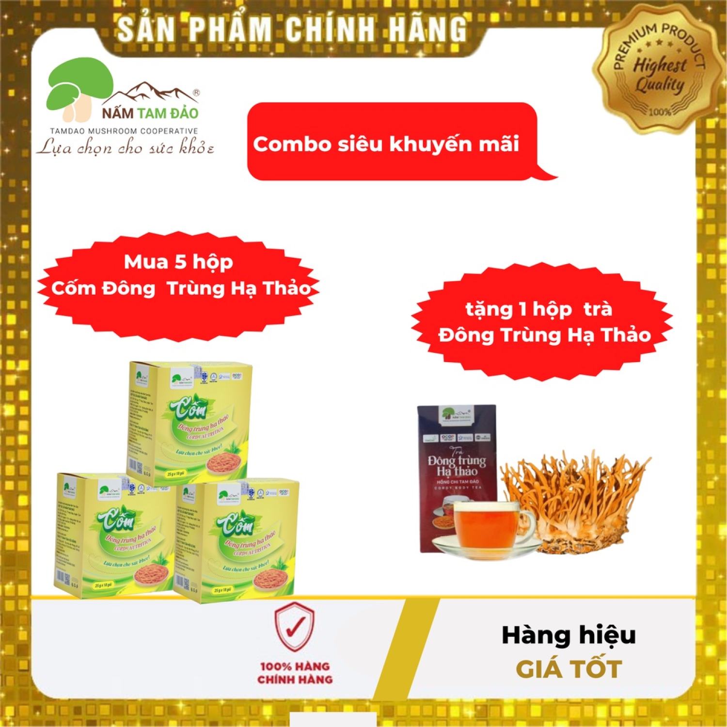 (SIÊU KHUYẾN MÃI)Combo 5 hộp Cốm Đông Trùng Hạ Thảo Tặng 1 hộp Trà Đông Trùng Hạ Thảo