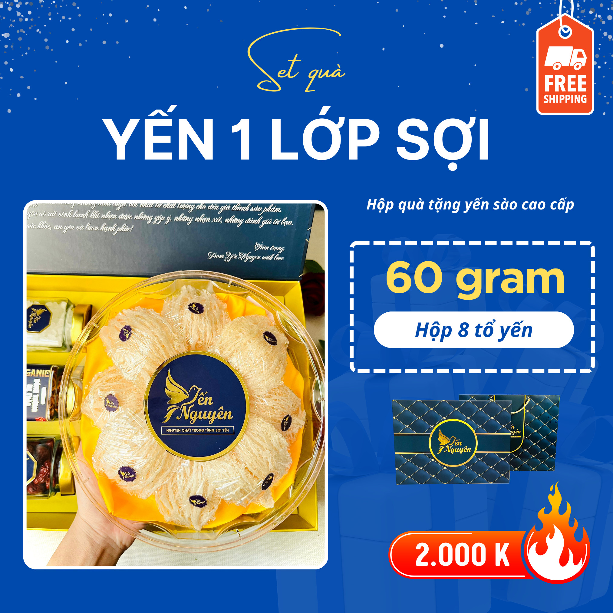 HỘP QUÀ 8 TỔ YẾN 1 LỚP SỢI - MUA 01 TẶNG 03