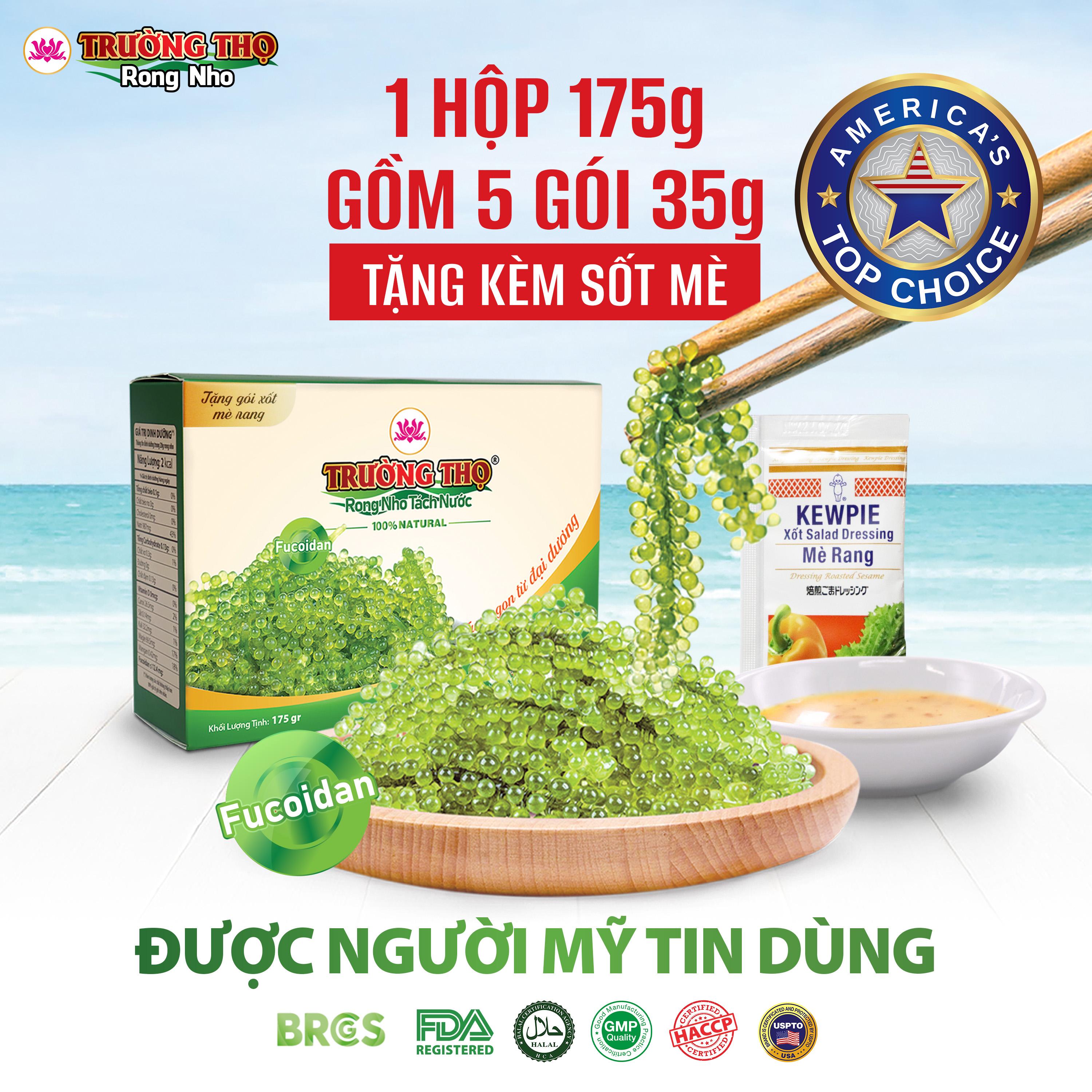 1 hộp rong nho tách nước Trường Thọ 175g gồm 5 bịch 35g tặng kèm xốt mè rang, không mặn không tanh, Người Mỹ tin dùng