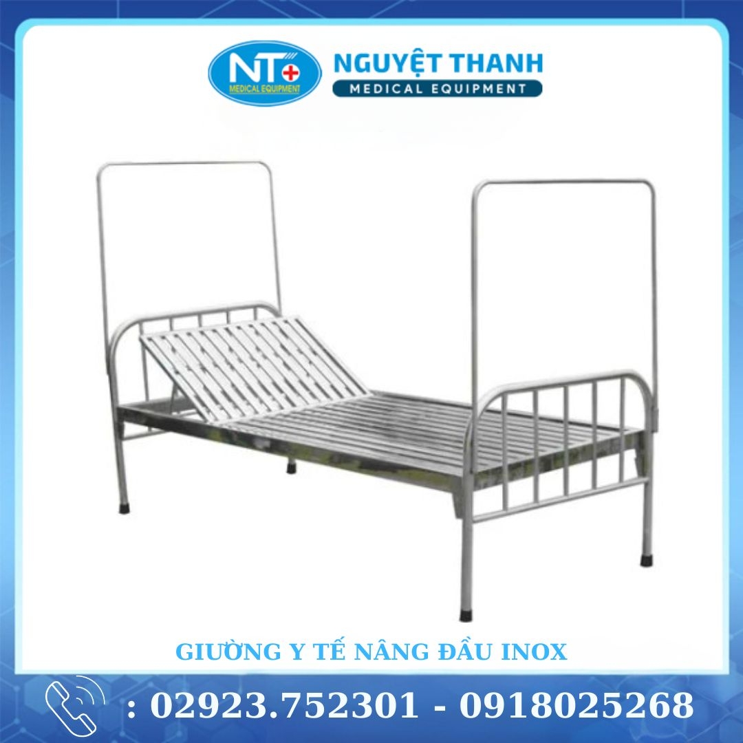 Giường Y Tế Inox Nâng Đầu , Không Bánh Xe