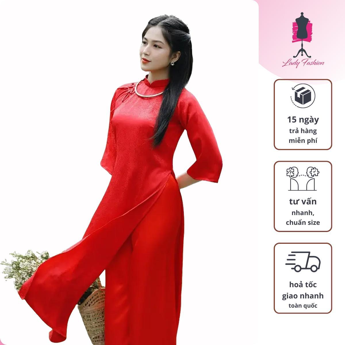 Áo dài cách tân gấm lụa cổ trụ dáng suông dành cho nữ AD066