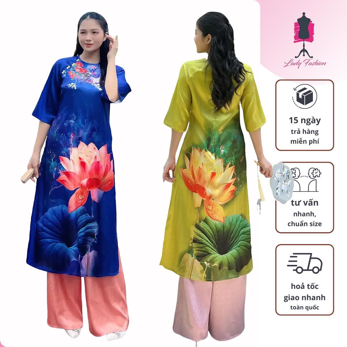 Áo dài Lady fashion gấm in hoa sen sinh đẹp AD069 