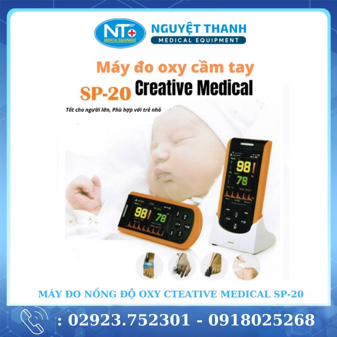 Máy Đo Nồng Độ Oxy Cầm Tay Creative Medical SP-20. Kết Hợp Đo Thân Nhiệt, Sử Dụng Được Cho Trẻ Em