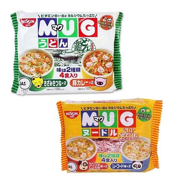 Mì MUG Nissin cho trẻ em set 4 gói (2 loại) - (Vàng vị thịt) - 4902105016084