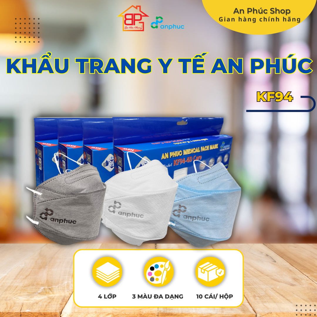Khẩu trang y tế An Phúc KF94 - 4 lớp, lọc kháng khuẩn, nhiều màu, hộp 10 cái